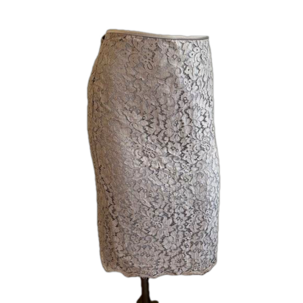 LINDA ALLARD ELLEN TRACY lace gray pencil skirt SZ 8 NWT